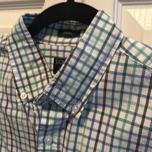 J Crew Men’s long sleeve button down blue green check plaid shirt sz medium